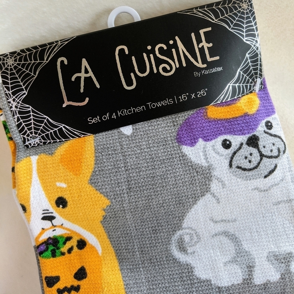Boston Terrier Pug Halloween Theme Kitchen Towels Set of 4 Textured Cotton NWT - Picture 8 of 8